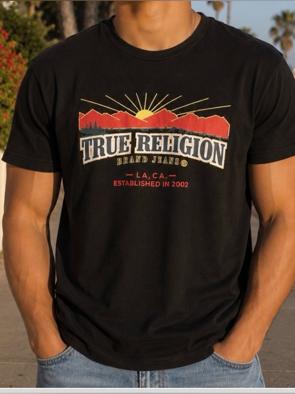 True Religion Black Tee with Colorful Graphic